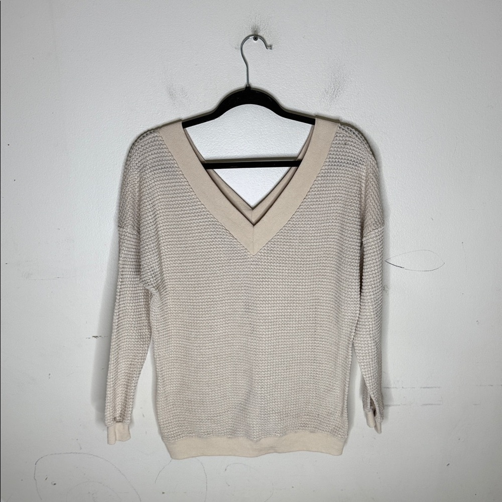 Adreamly V-Neck Waffle Knit Tan / Oatmeal Sweater Size Medium